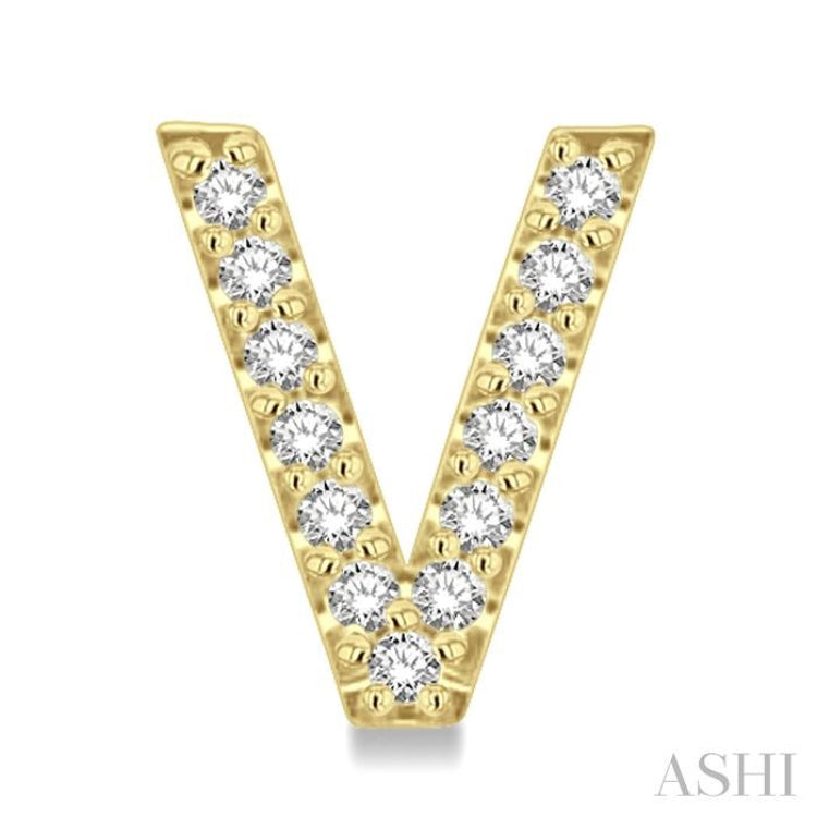 1/10 Ctw Initial 'V' Round Cut Diamond Earrings in 10K Yellow Gold