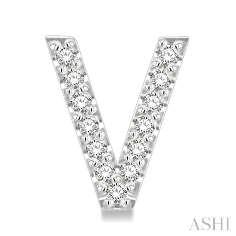 1/10 Ctw Initial 'V' Round Cut Diamond Earrings in 10K White Gold