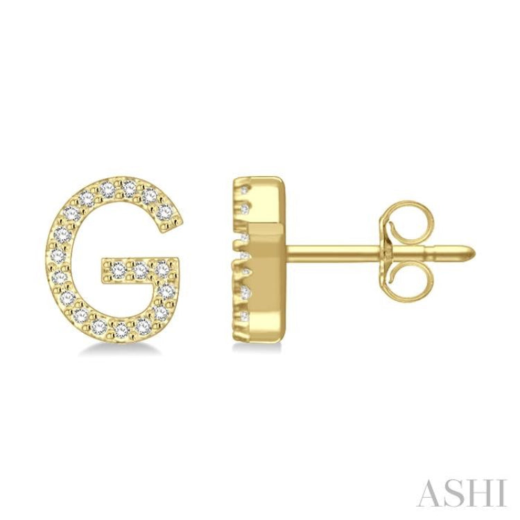 1/8 Ctw Initial 'G' Round Cut Diamond Earrings in 10K Yellow Gold