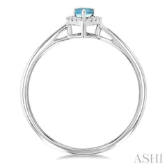 5x3 MM Pear Shape Aquamarine and 1/20 Ctw Round Cut Diamond Halo Semi-Precious Ring in 10K White Gold