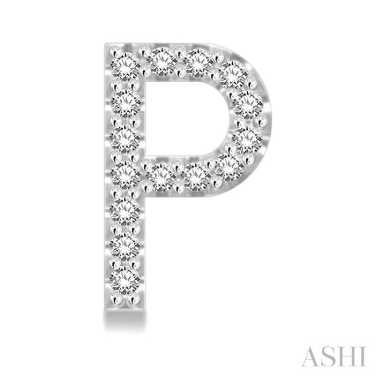1/10 Ctw Initial 'P' Round Cut Diamond Earrings in 10K White Gold
