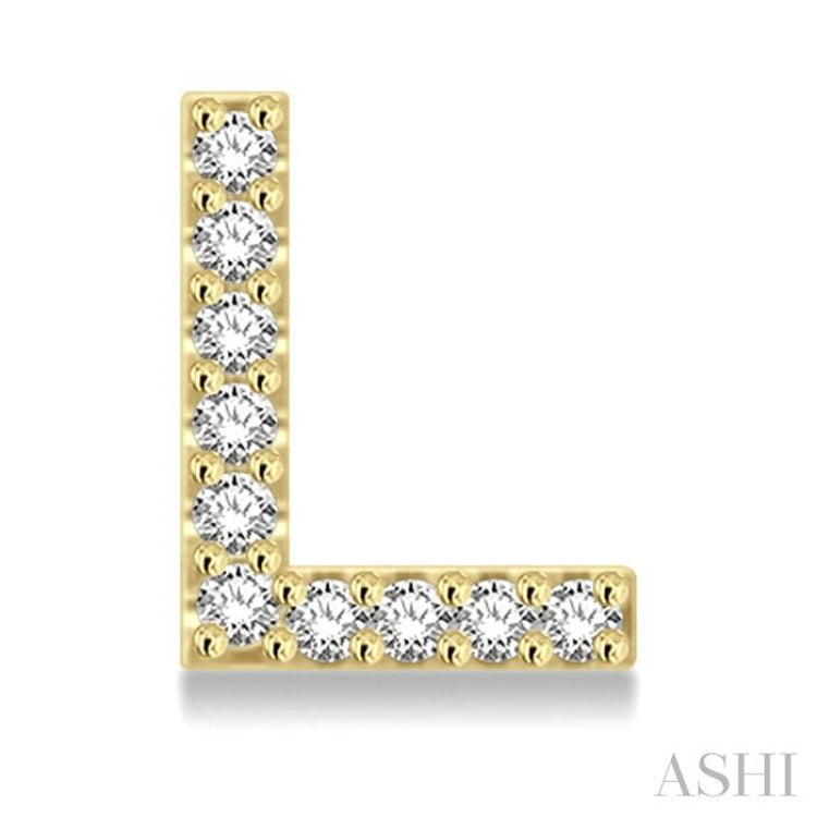 1/10 Ctw Initial 'L' Round Cut Diamond Earrings in 10K Yellow Gold