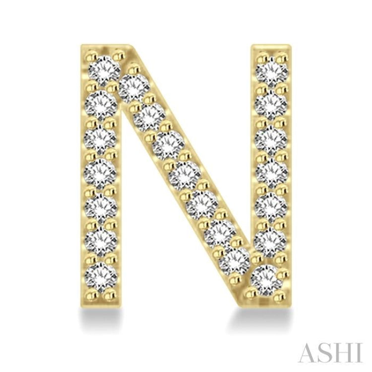 1/8 Ctw Initial 'N' Round Cut Diamond Earrings in 10K Yellow Gold