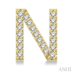 1/8 Ctw Initial 'N' Round Cut Diamond Earrings in 10K Yellow Gold