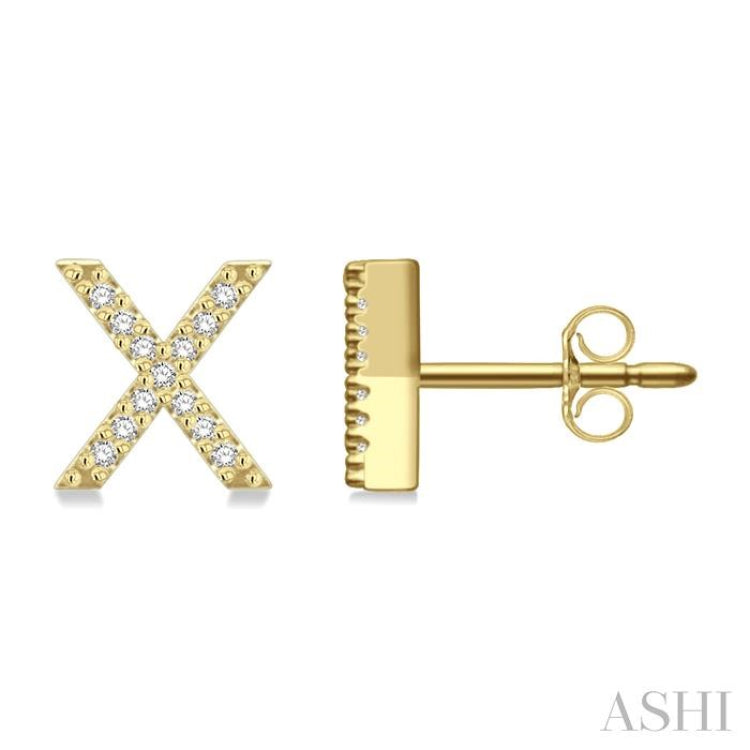 1/10 Ctw Initial 'X' Round Cut Diamond Earrings in 10K Yellow Gold