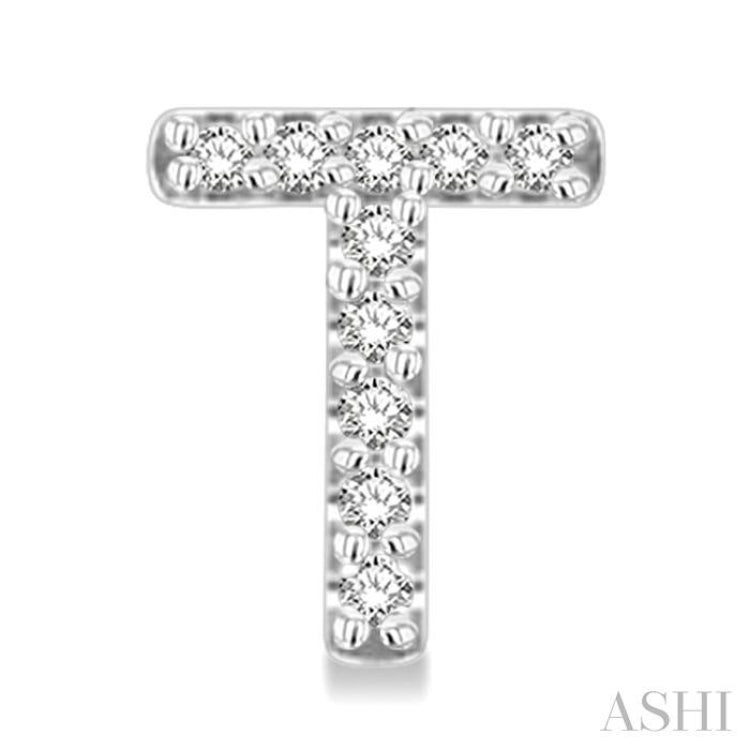 1/10 Ctw Initial 'T' Single Cut Diamond Earrings in 10K White Gold