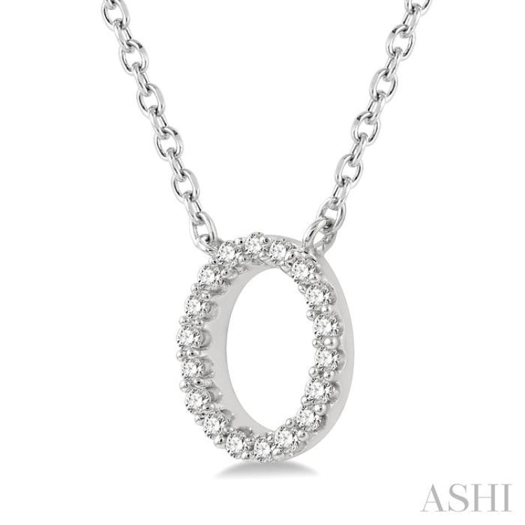 1/20 Ctw Initial 'O' Round Cut Diamond Pendant With Chain in 10K White Gold