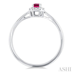 5x3 MM Octagonal Shape Pink Tourmaline and 1/20 Ctw Single Cut Diamond Halo Semi-Precious Ring in 10K White Gold