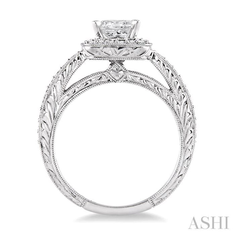 1 1/10 Ctw Diamond Engagement Ring with 3/4 Ct Princess Cut Center Stone in 14K White Gold