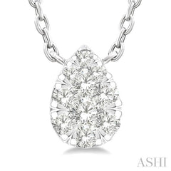 1/10 Ctw Lovebright Petite Pear Shape Round Cut Diamond Fashion Pendant With Chain in 10K White Gold