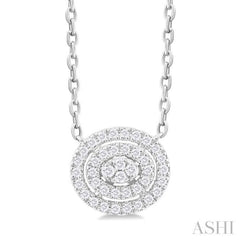 1/6 Ctw Double Halo Oval Shape Petite Round Cut Diamond Fashion Pendant With Chain in 10K White Gold