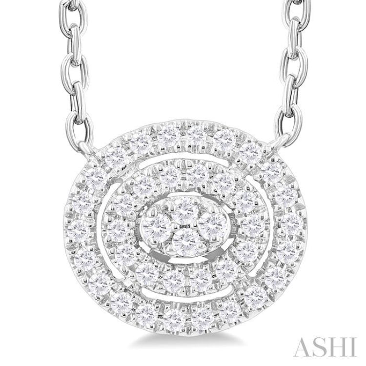 1/6 Ctw Double Halo Oval Shape Petite Round Cut Diamond Fashion Pendant With Chain in 10K White Gold