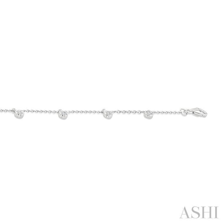 1/10 Ctw Round Charm Round Cut Diamond Station Anklet in 10K White Gold