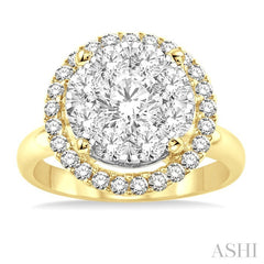 1 1/2 Ctw Lovebright Round Cut Diamond Engagement Ring in 14K Yellow and White Gold