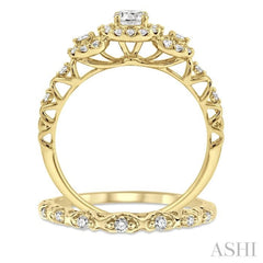 1/2 Ctw Diamond Wedding Set with 1/2 Ctw Round Cut Engagement Ring and 1/20 Ctw Wedding Band in 14K Yellow Gold