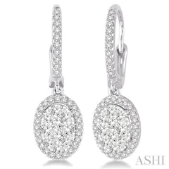 2 Ctw Oval Shape Diamond Lovebright Earrings in 14K White Gold