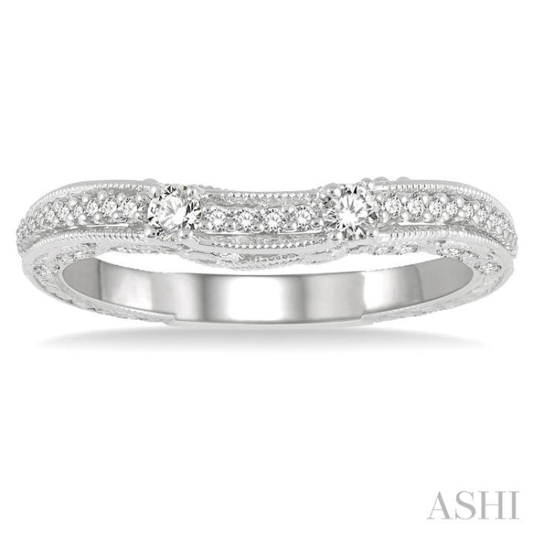 1/3 Ctw Carved Round Cut Diamond Wedding Band in 14K White Gold