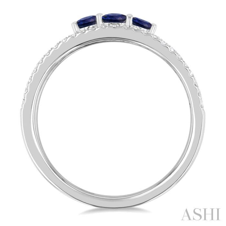 3.2 MM, 2.7 MM Round Cut Sapphire & 1/4 Ctw Round Cut Diamond Past Present and Future Precious Layered Fashion Ring in 10K White Gold