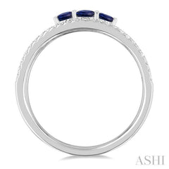 3.2 MM, 2.7 MM Round Cut Sapphire & 1/4 Ctw Round Cut Diamond Past, Present and Future Precious Layered Fashion Ring in 10K White Gold