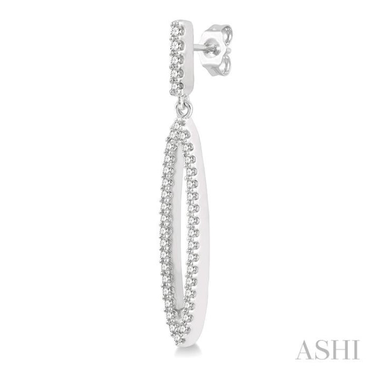 1/4 Ctw Open Marquise Round Cut Diamond Long Earrings in 14K White Gold