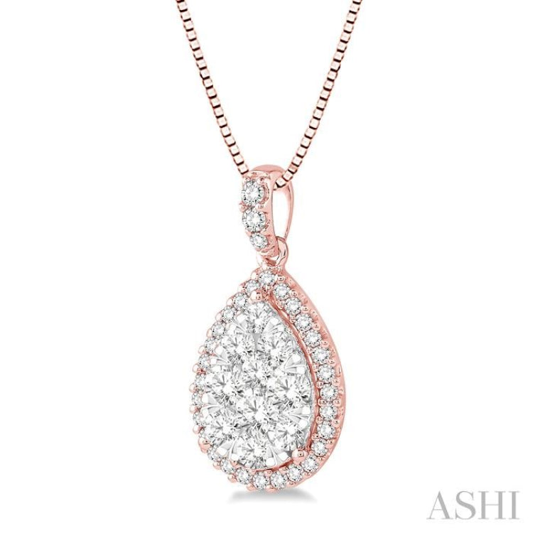 3/4 Ctw Pear Shape Diamond Lovebright Pendant in 14K Rose and White Gold with Chain