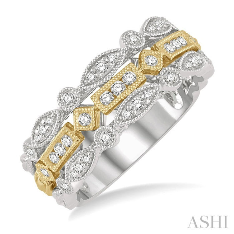 3/8 Ctw Two Tone Geometric Rows Round Cut Diamond Fashion Band in 14K White and Yellow Gold