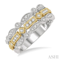 3/8 Ctw Two Tone Geometric Rows Round Cut Diamond Fashion Band in 14K White and Yellow Gold