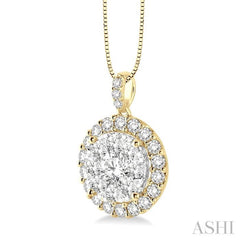1 Ctw Round Cut Diamond Lovebright Pendant in 14K Yellow and White Gold with Chain