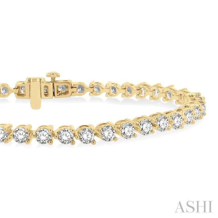 4 Ctw Round Cut Diamond 3-Prong Tennis Bracelet in 14K Yellow Gold