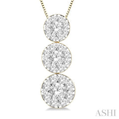 1/3 Ctw Lovebright 3 stone Essential Round Cut Diamond Pendant with Chain in 14K Yellow and White Gold