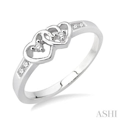 1/10 Ctw Twin Hearts Diamond Ring in 14K White Gold