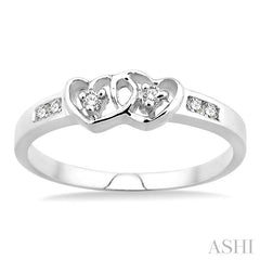 1/10 Ctw Twin Hearts Diamond Ring in 14K White Gold
