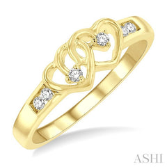 1/10 Ctw Twin Hearts Diamond Ring in 14K Yellow Gold