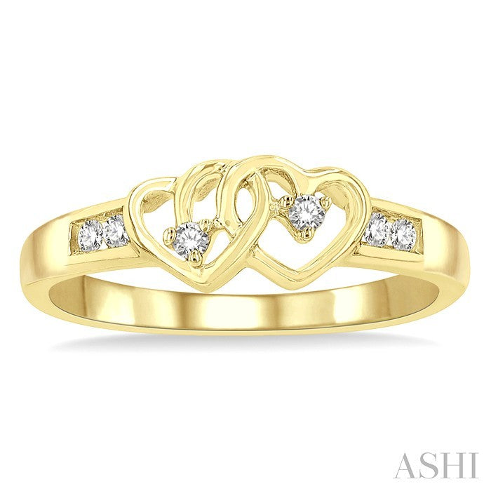 1/10 Ctw Twin Hearts Diamond Ring in 14K Yellow Gold