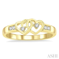 1/10 Ctw Twin Hearts Diamond Ring in 14K Yellow Gold