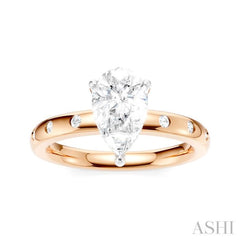 1/6 Ctw Akari Pear Shape Round Cut Diamond Semi-Mount Engagement Ring in 14K Rose and White Gold