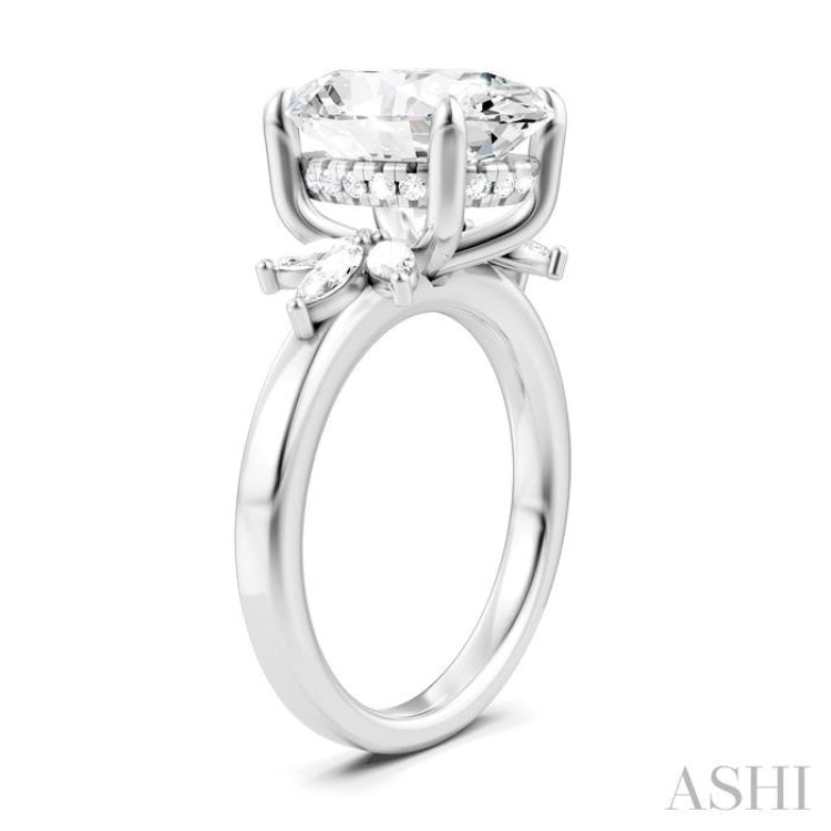 5/8 Ctw Akari Oval Shape Marquise and Round Cut Diamond Semi-Mount Engagement Ring in 14K White Gold