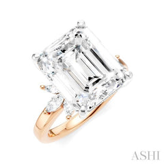 5/8 Ctw Emerald Shape Marquise and Round Cut Diamond Semi-Mount Engagement Ring in 14K Rose and White Gold