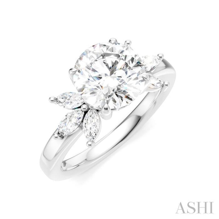 1/2 Ctw Akari Circular Shape Marquise and Round Cut Diamond Semi-Mount Engagement Ring in 14K White Gold