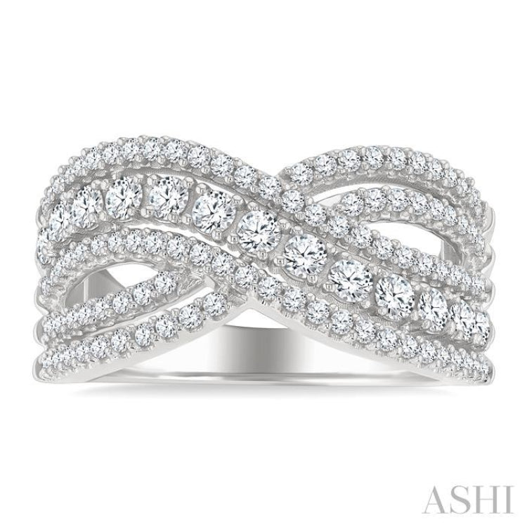 1 Ctw Round Cut Diamond Criss Cross Bold Fashion Band in 14K White Gold