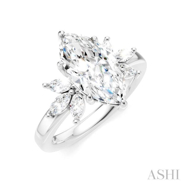 1/2 Ctw Akari Marquise and Round Cut Diamond Semi-Mount Engagement Ring in 14K White Gold