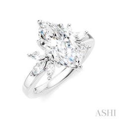 1/2 Ctw Akari Marquise and Round Cut Diamond Semi-Mount Engagement Ring in 14K White Gold