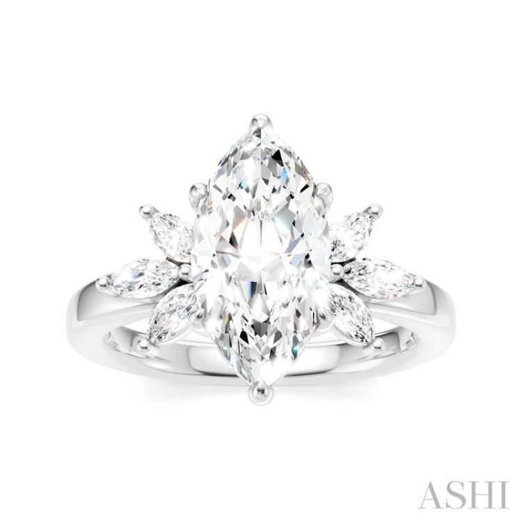 1/2 Ctw Akari Marquise and Round Cut Diamond Semi-Mount Engagement Ring in 14K White Gold
