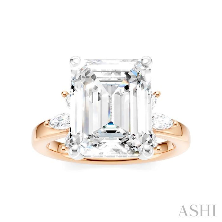 5/8 Ctw Emerald Shape Marquise and Round Cut Diamond Semi-Mount Engagement Ring in 14K Rose and White Gold