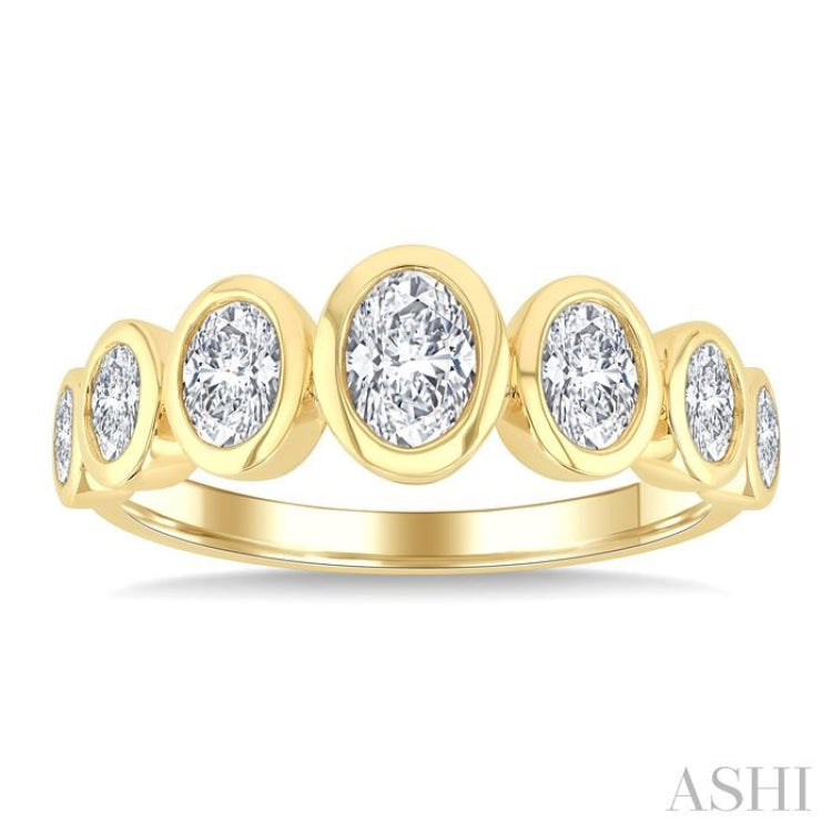 1 Ctw 7 Stone Bezel Set Oval Cut Diamond Fashion Band in 14K Yellow Gold