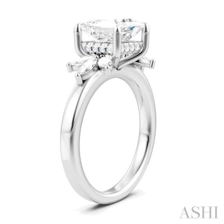 1/2 Ctw Akari Princess Shape Marquise and Round Cut Diamond Semi-Mount Engagement Ring in 14K White Gold
