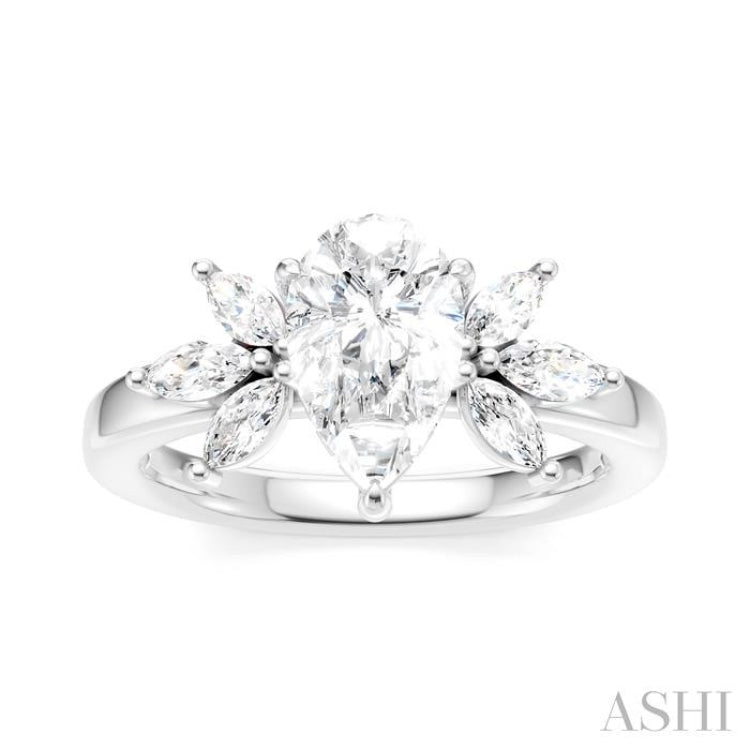 1/2 Ctw Akari Pear Shape Marquise and Round Cut Diamond Semi-Mount Engagement Ring in 14K White Gold