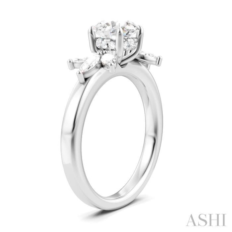 1/2 Ctw Akari Circular Shape Marquise and Round Cut Diamond Semi-Mount Engagement Ring in 14K White Gold