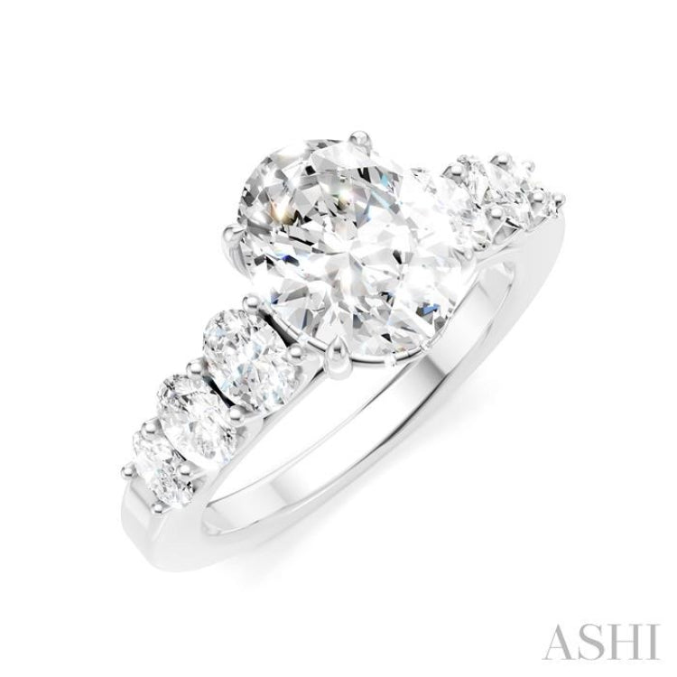 1 Ctw Oval Shape Oval and Round Cut Diamond Semi-Mount Engagement Ring in 14K White Gold