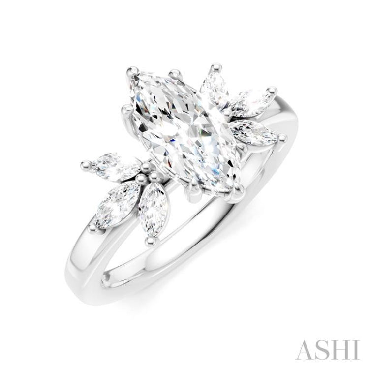 1/2 Ctw Akari Marquise and Round Cut Diamond Semi-Mount Engagement Ring in 14K White Gold